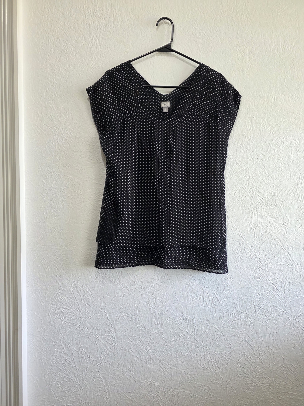 Skater Girl Grunge Converse Black Star Polka Dot Cap-Sleeve V-Neck Blouse